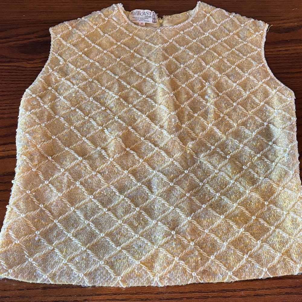 Vintage Sequined/Pearl Sleeveless Top. Yellow. Forecast Shops. The May Co Califo